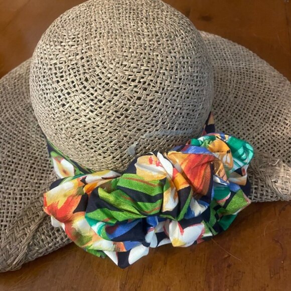 Raffia Sun Hat with Floral Sash Straw Beach Hat - Picture 5 of 7